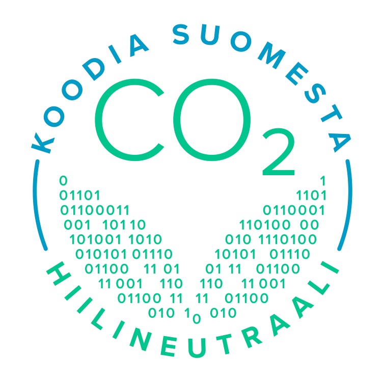 Koodia Suomesta -hiilineutraaliusmerkki.